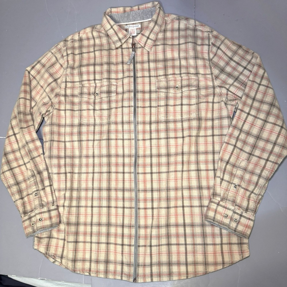 Carbon 2 Cobalt Full Zip Shirt Jacket Mens L Beige Corduroy Stripes Cotton Work